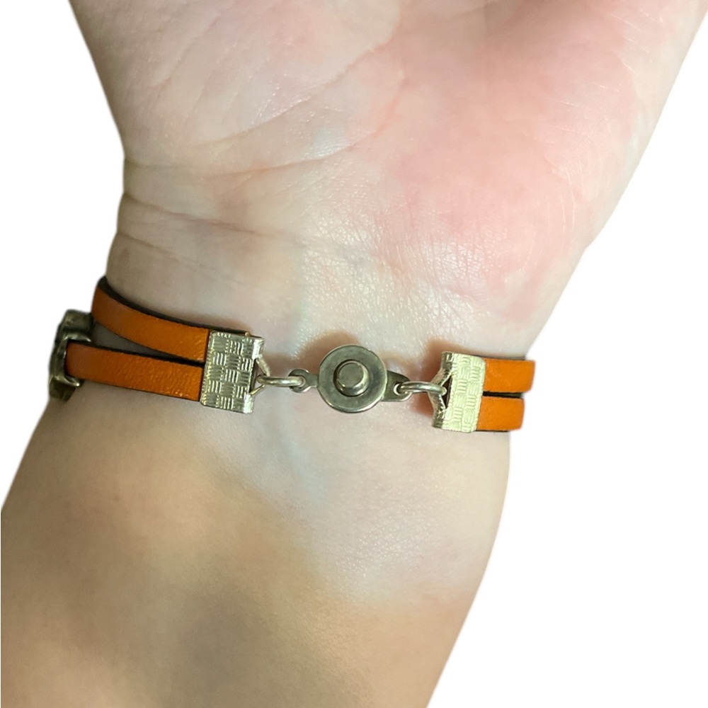 Orange Brown Leather Flower Slide Bracelet - Picture 3 of 6